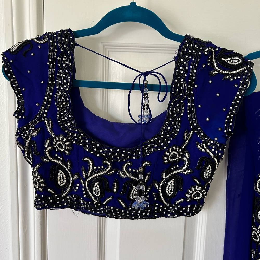 Blue sequin saree
